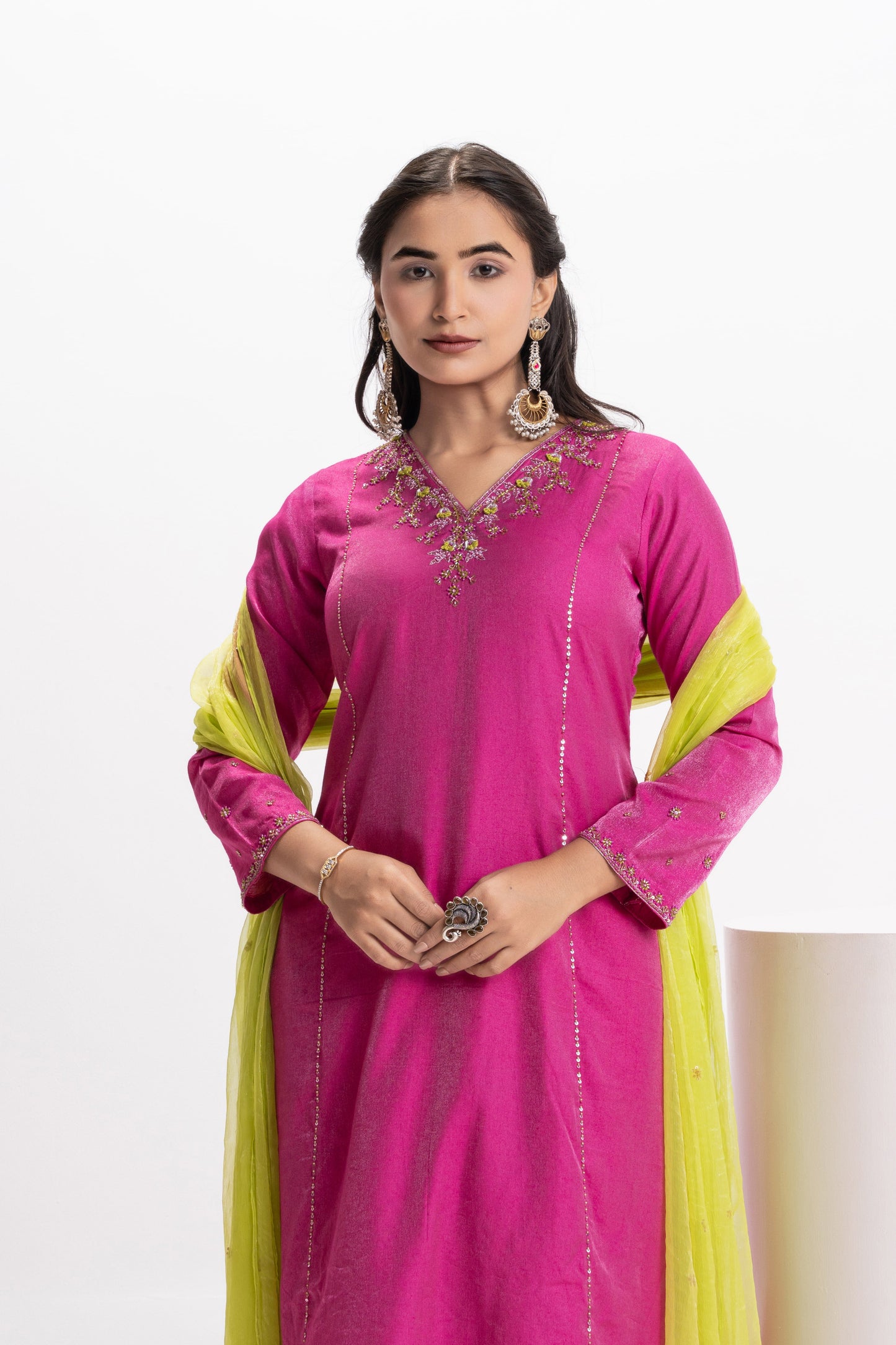 PINK CHANDERI KURTA PANT SET