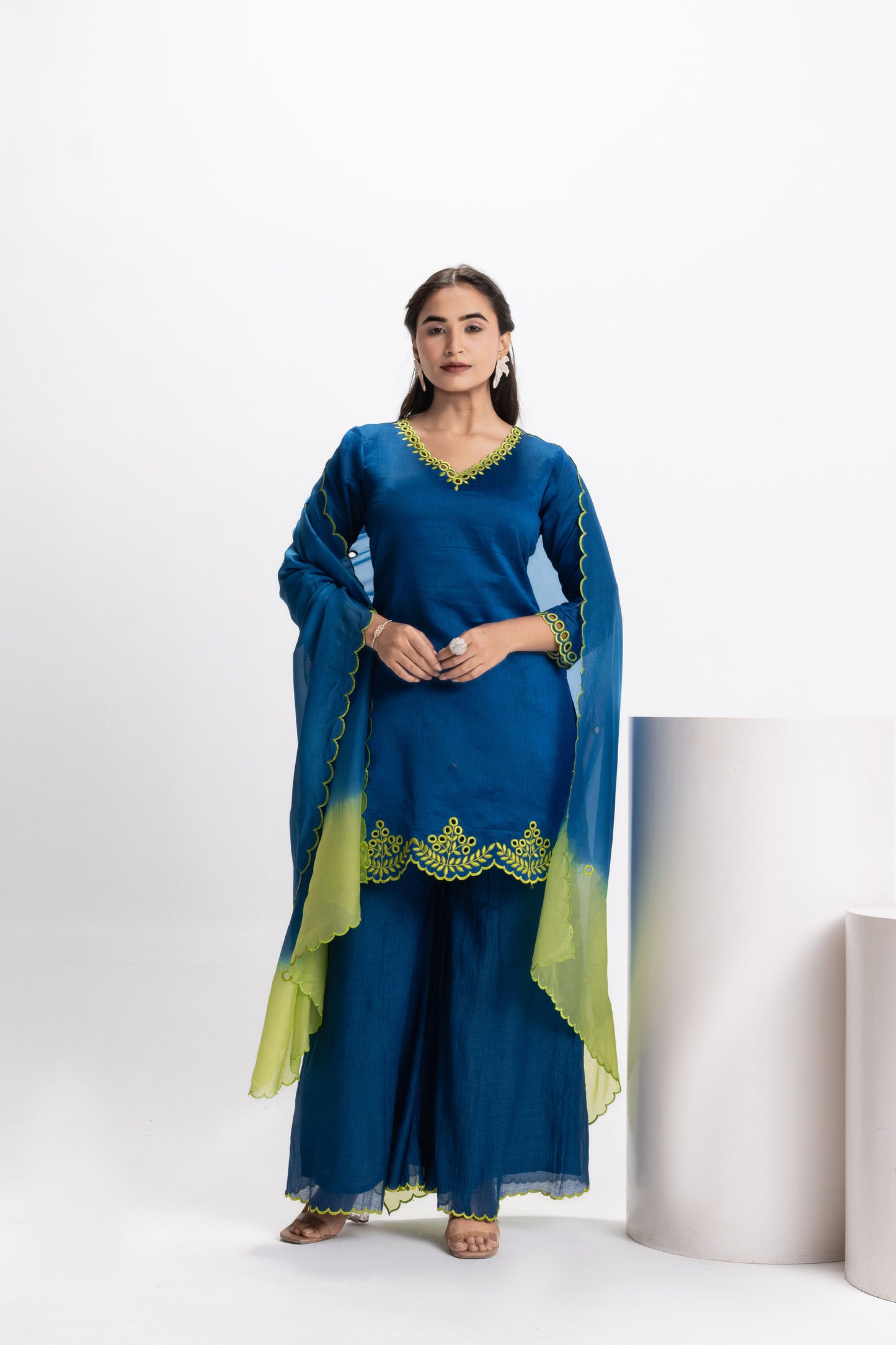 HAND CUT CHANDERI SILK KURTA SET