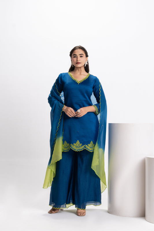 HAND CUT CHANDERI SILK KURTA SET