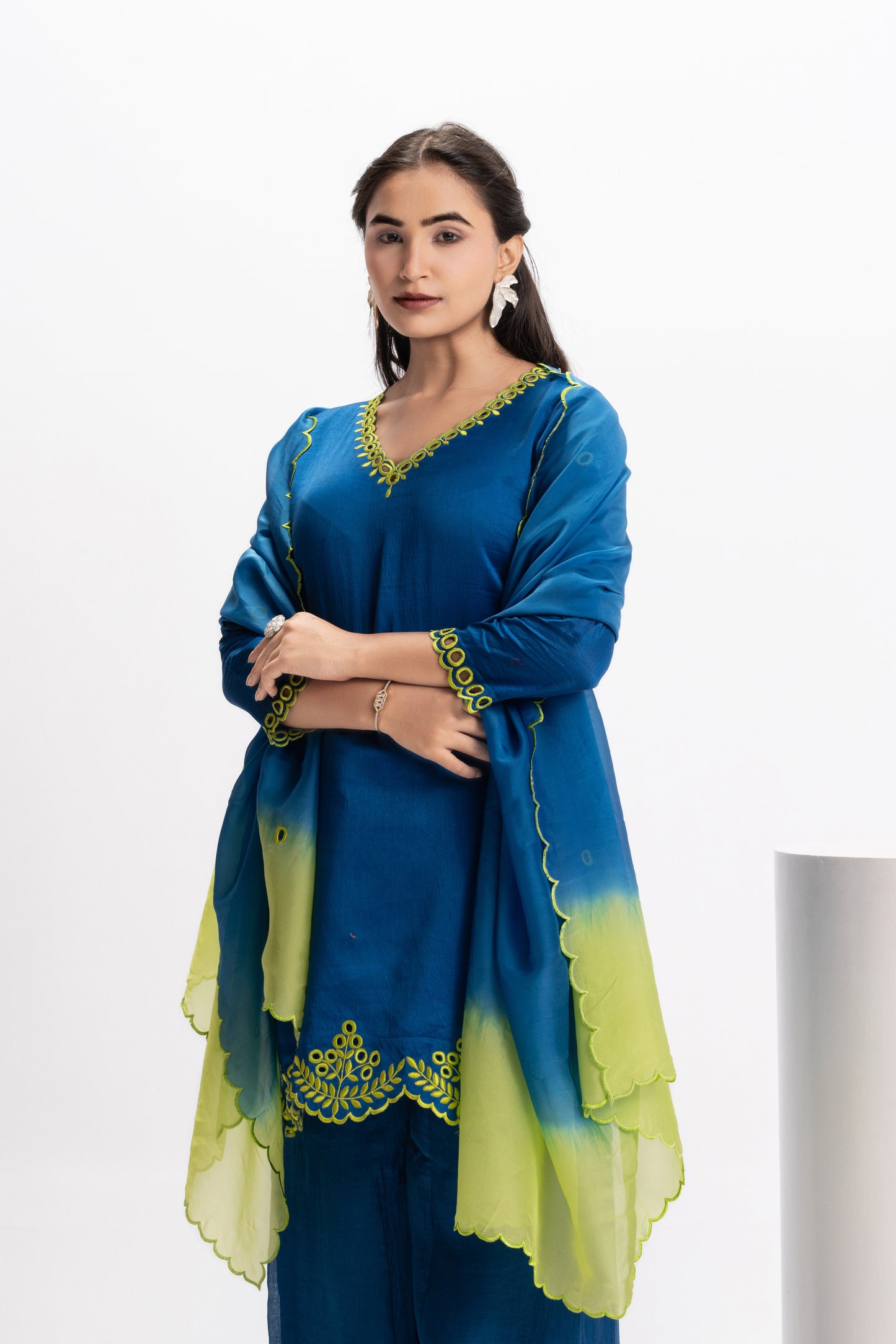 HAND CUT CHANDERI SILK KURTA SET