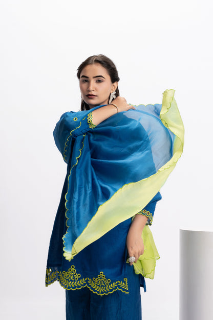 HAND CUT CHANDERI SILK KURTA SET