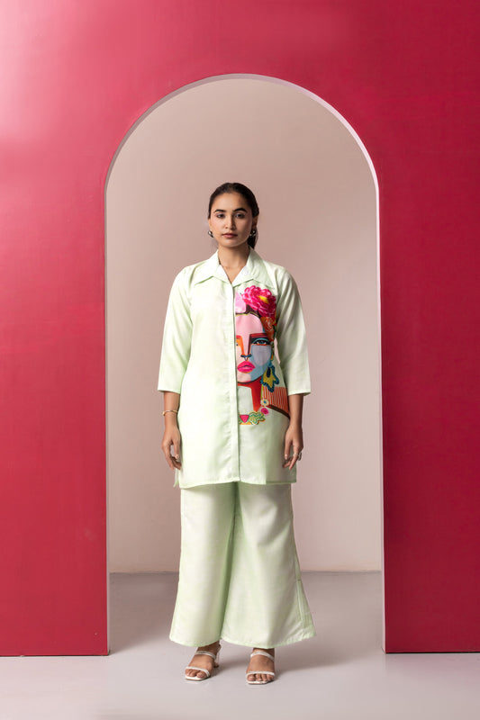 PASTEL ABSTRACT PRINTED TOP WITH PALAZZO