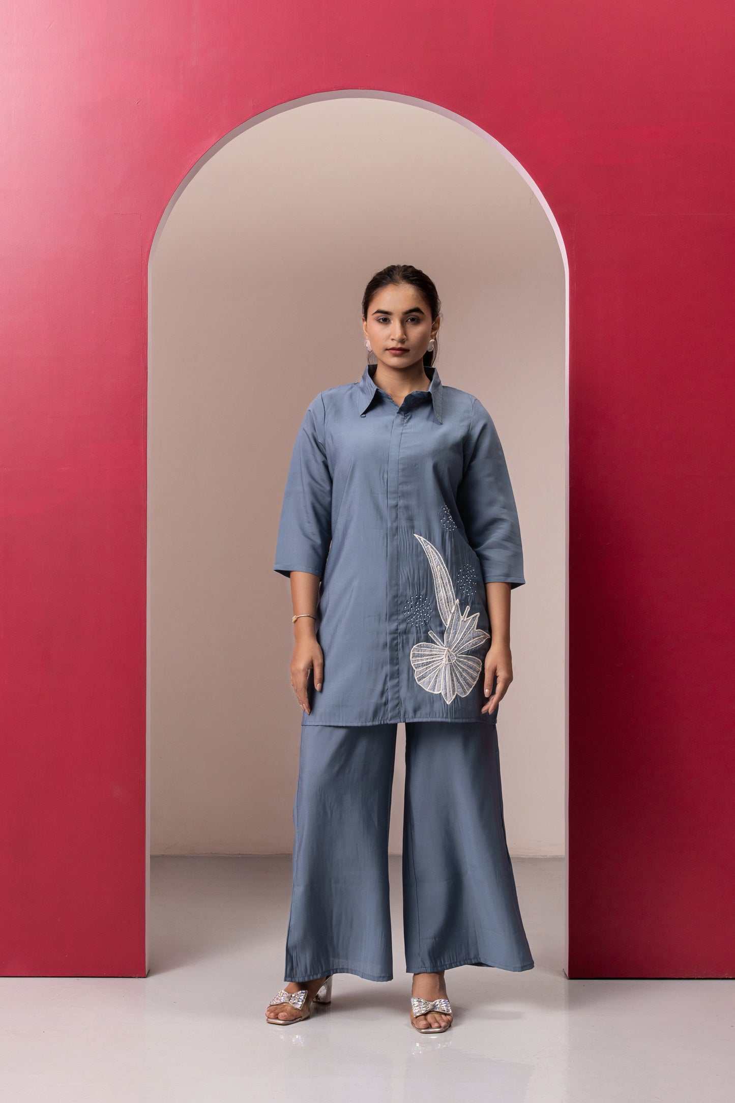 GREY COTTON EMBROIDERD CO-ORD SET