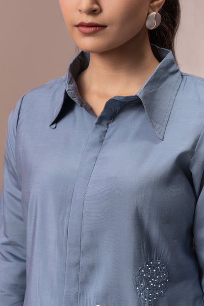 GREY COTTON EMBROIDERD CO-ORD SET