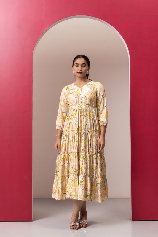 CREAM FLORAL GYPSY DRESS