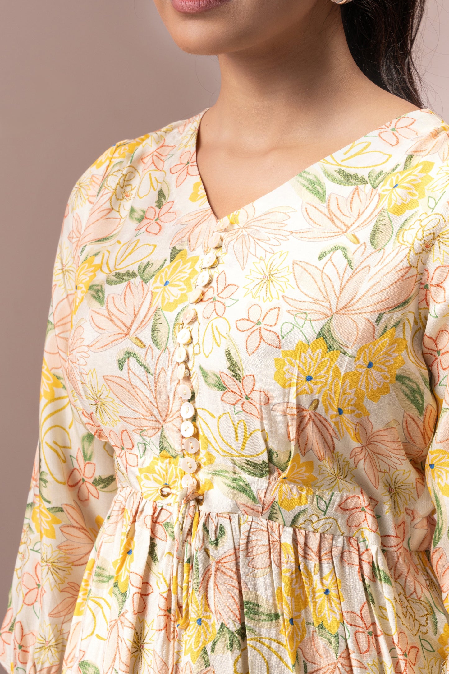 CREAM FLORAL GYPSY DRESS