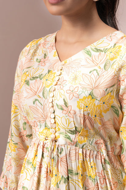 CREAM FLORAL GYPSY DRESS