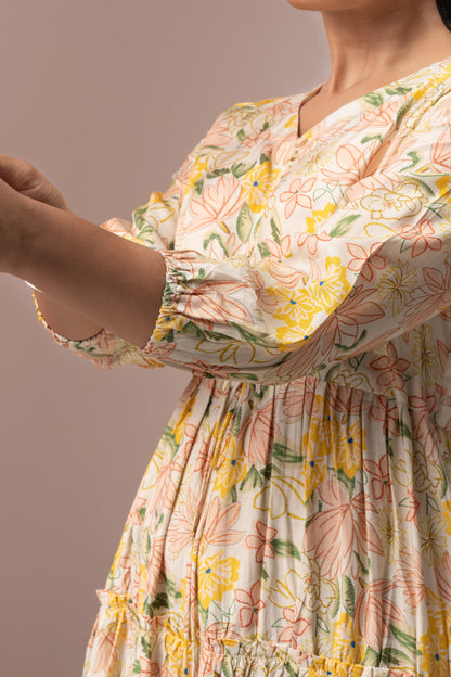 CREAM FLORAL GYPSY DRESS
