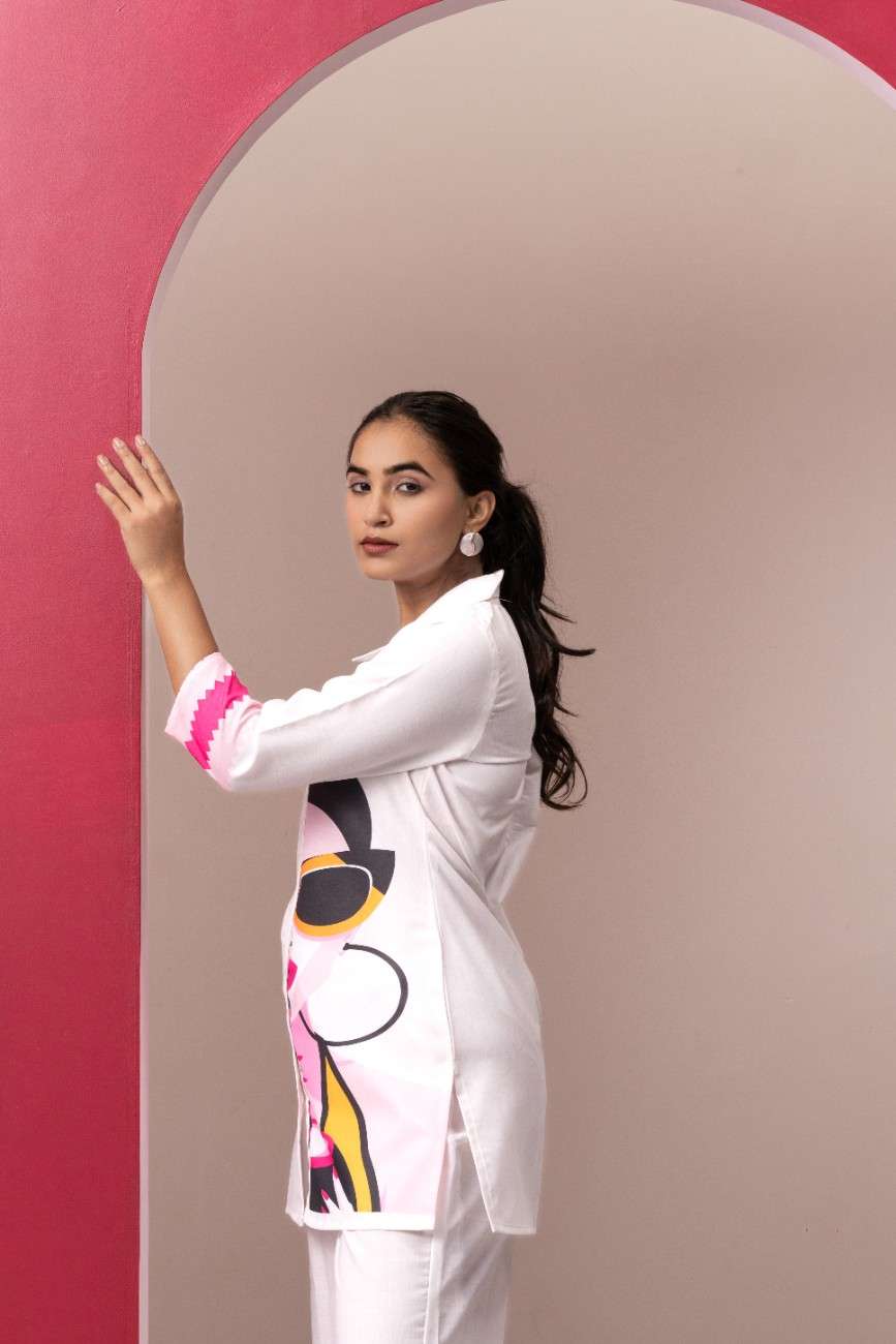 WHITE ABSTRACT PRINTED TOP WITH PLAZO