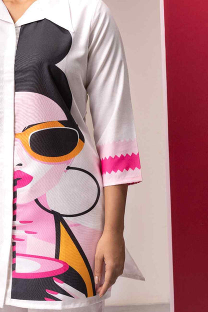 WHITE ABSTRACT PRINTED TOP WITH PLAZO