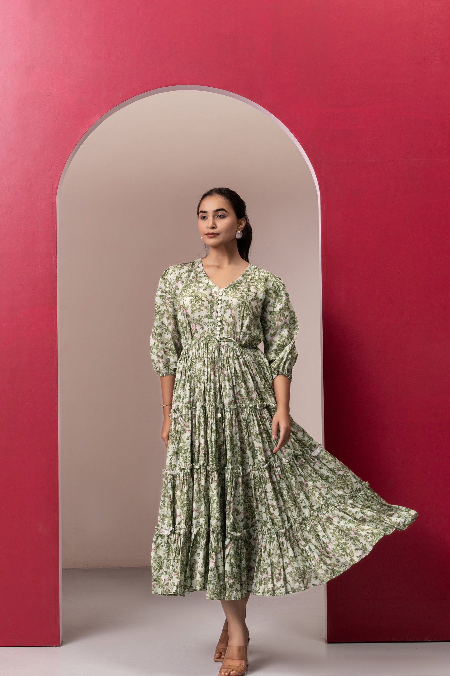 GREEN RAYON GYPSY DRESS