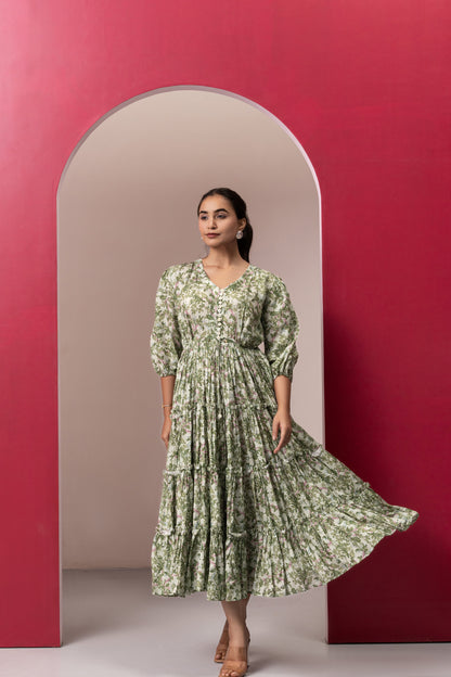 GREEN RAYON GYPSY DRESS