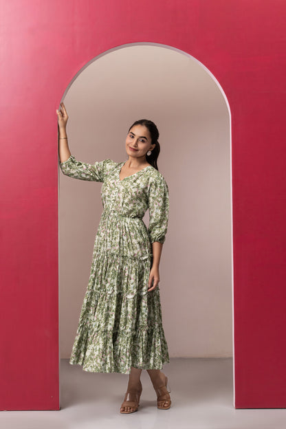 GREEN RAYON GYPSY DRESS