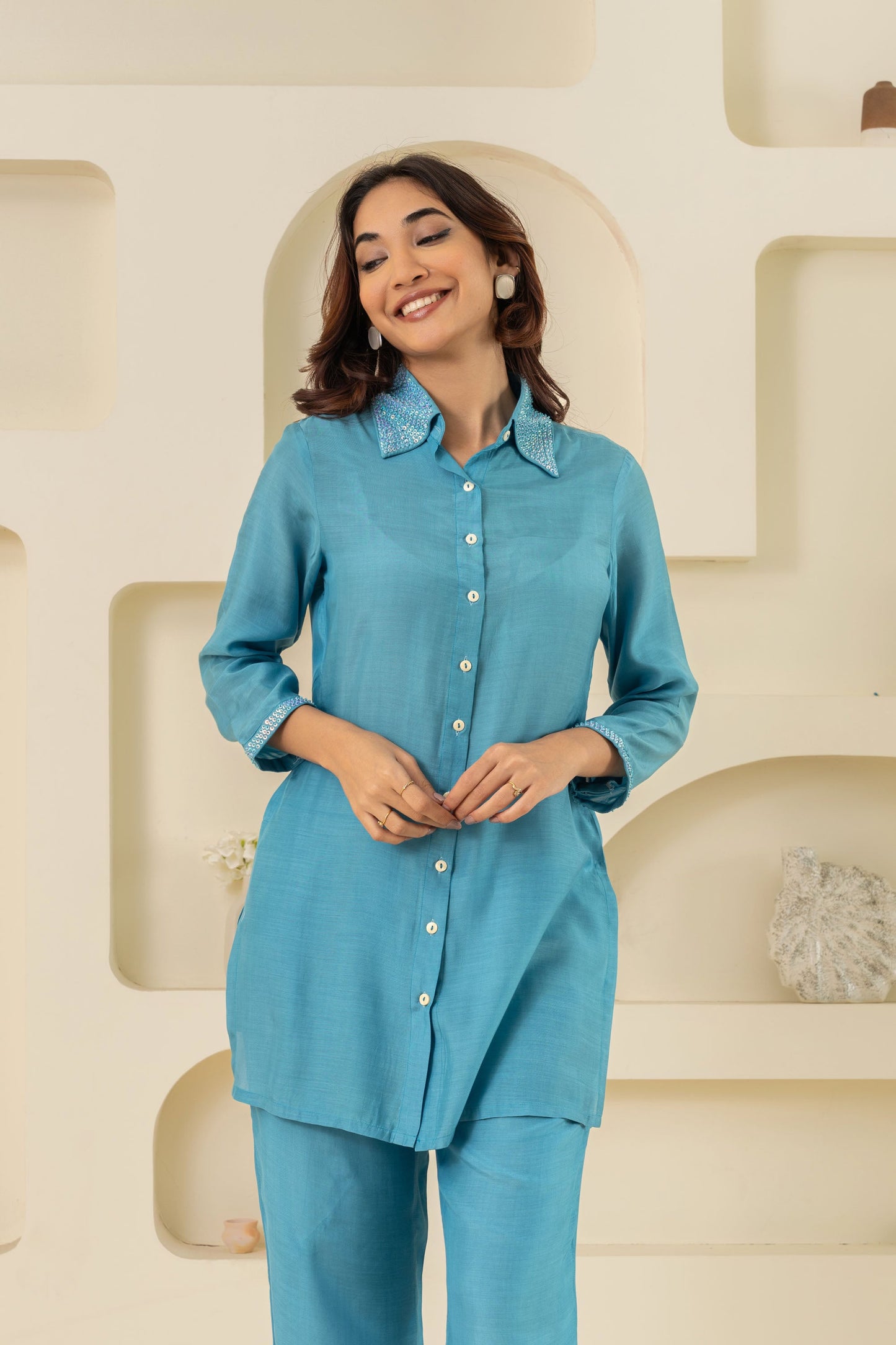 BLUE SEQUIN COTTON CO-ORD SET