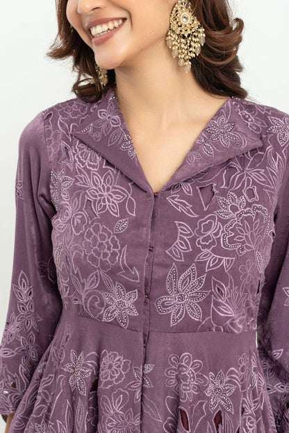 PURPPLE PEPLUM & PLAZO SET