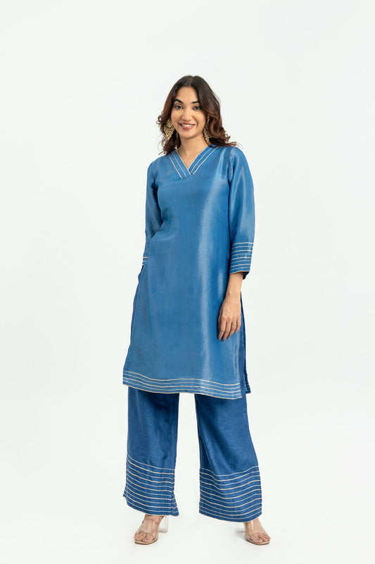 BLUE ZARI TUNIC SET