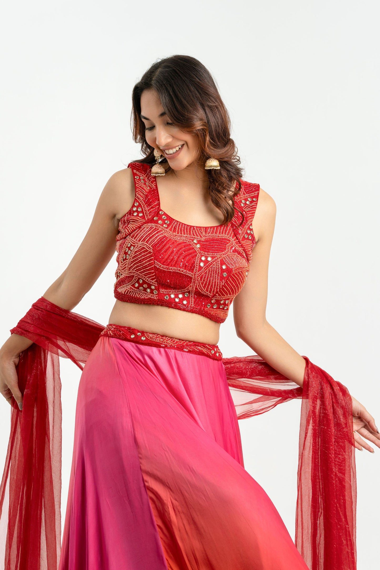 RED SHADED LEHNGA SET