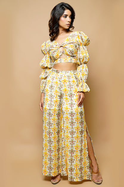 Yellow Block Printed Co-Ord