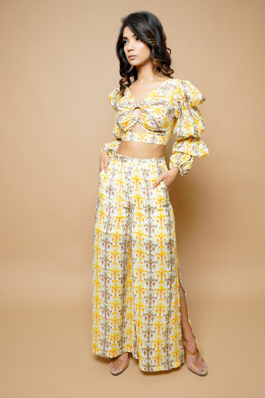 Yellow Block Printed Co-Ord