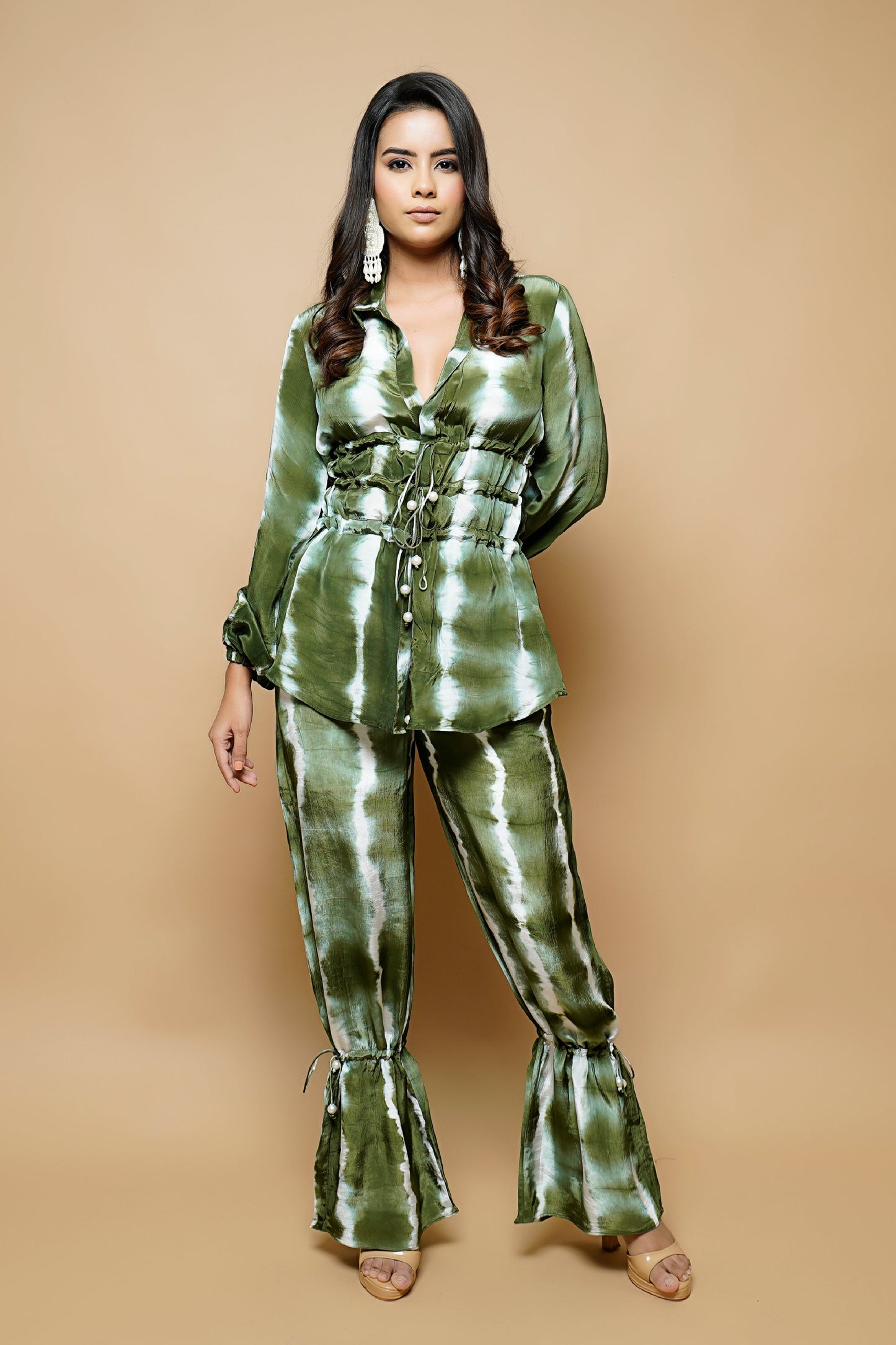 Tie-Dye Green And White Drawstring Co-Ord