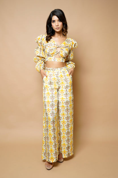 Yellow Block Printed Co-Ord