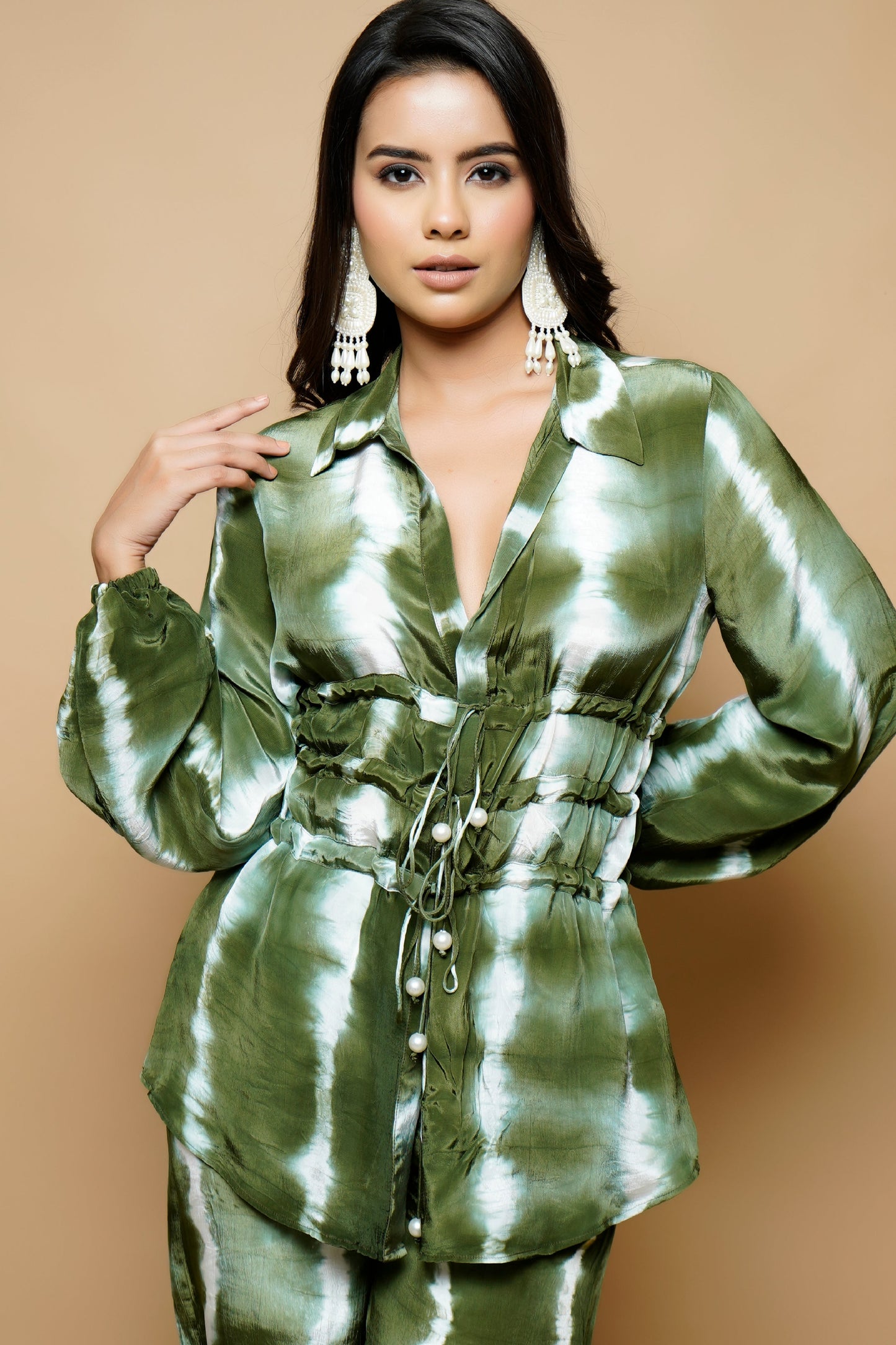 Tie-Dye Green And White Drawstring Co-Ord