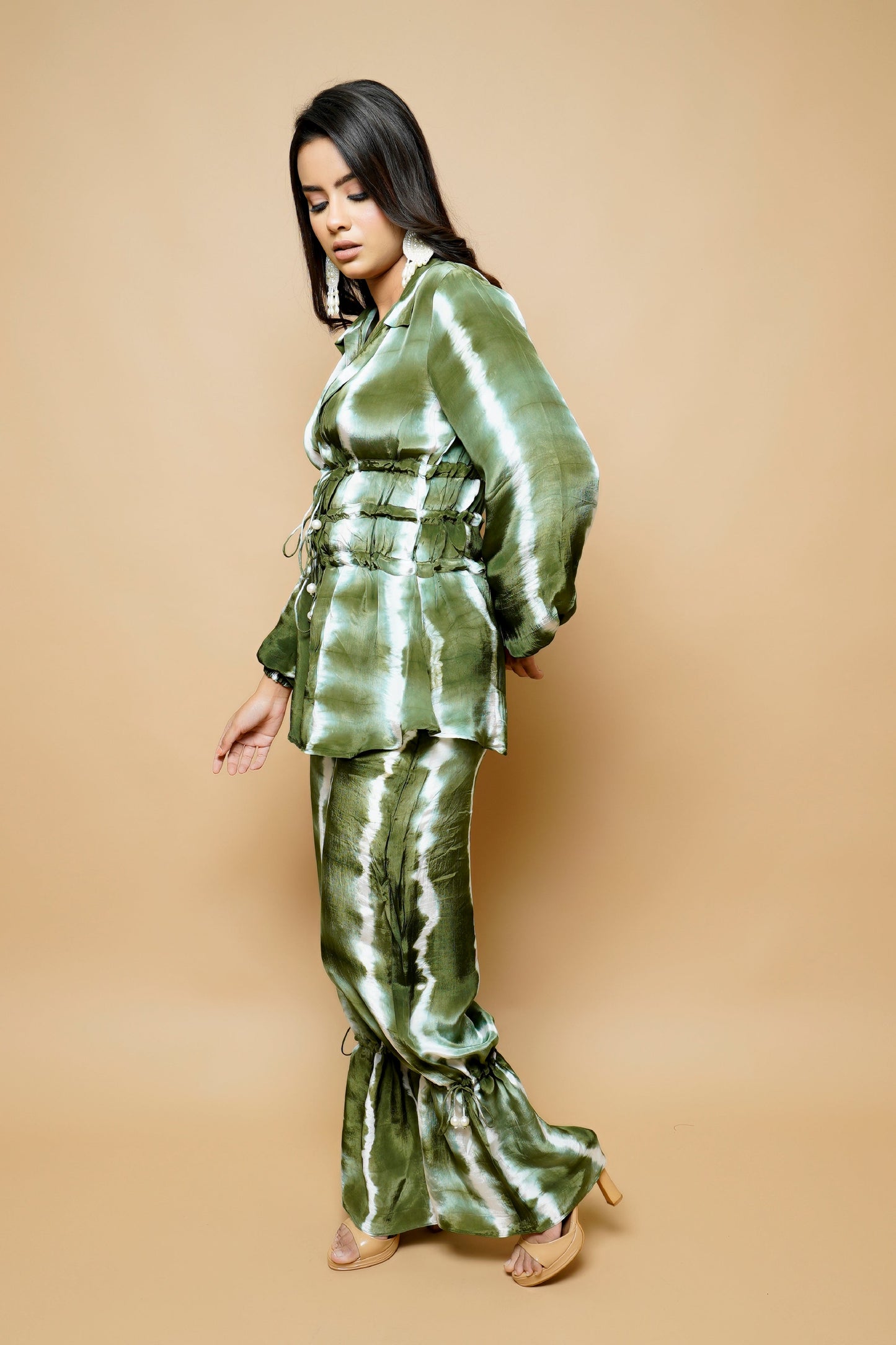 Tie-Dye Green And White Drawstring Co-Ord