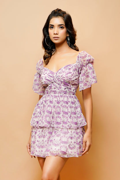 Block Print Chiffon Wrap Cross Pattern Mini