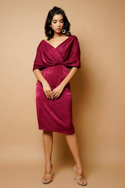 Magenta  Velvet Wrap Neck Midi