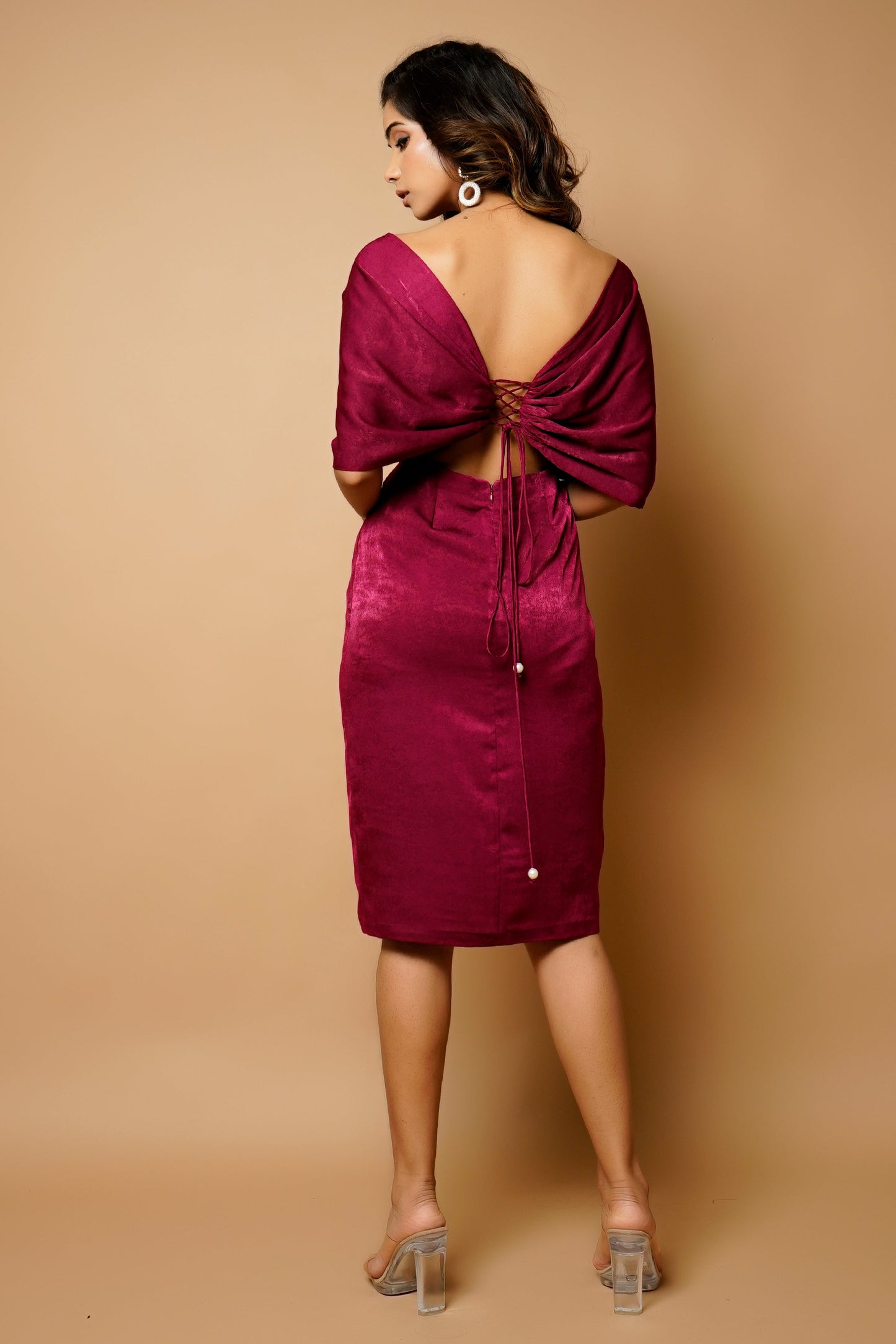 Magenta  Velvet Wrap Neck Midi
