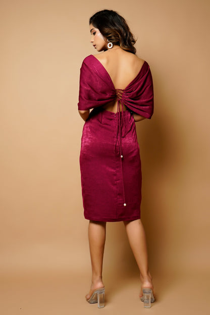 Magenta  Velvet Wrap Neck Midi