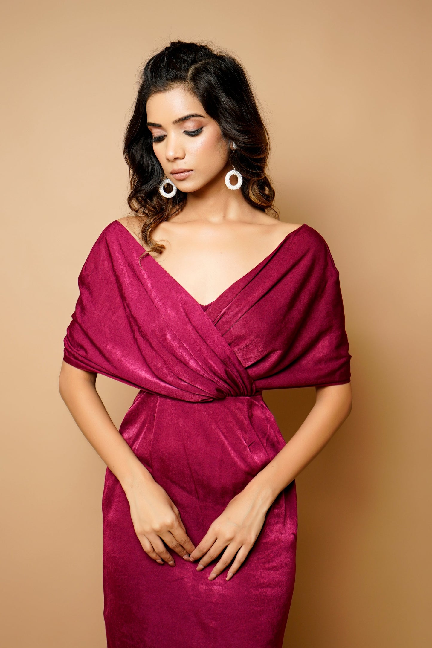 Magenta  Velvet Wrap Neck Midi