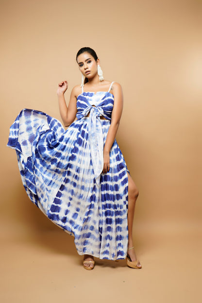 Tie-Dye  Blue And White Resort Wear Dress