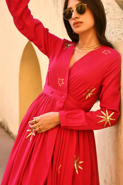 Taraa Pink Embroidered Maxi Dress