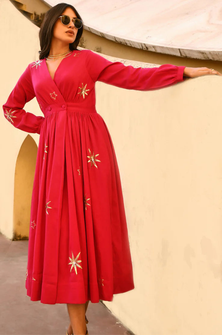 Taraa Pink Embroidered Maxi Dress