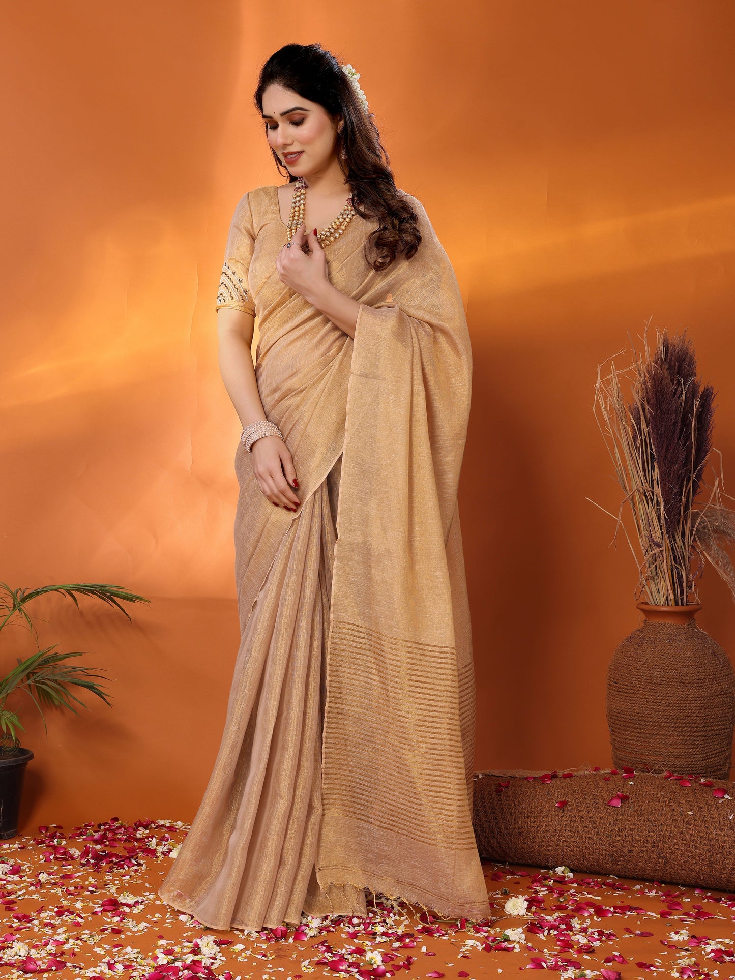 Shakuntala tissue saree with embroidered blouse