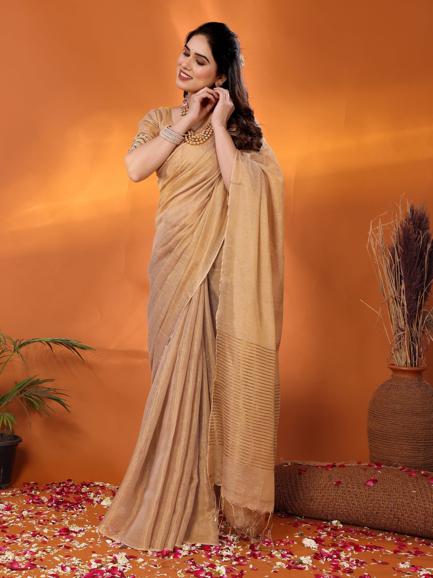 Shakuntala tissue saree with embroidered blouse