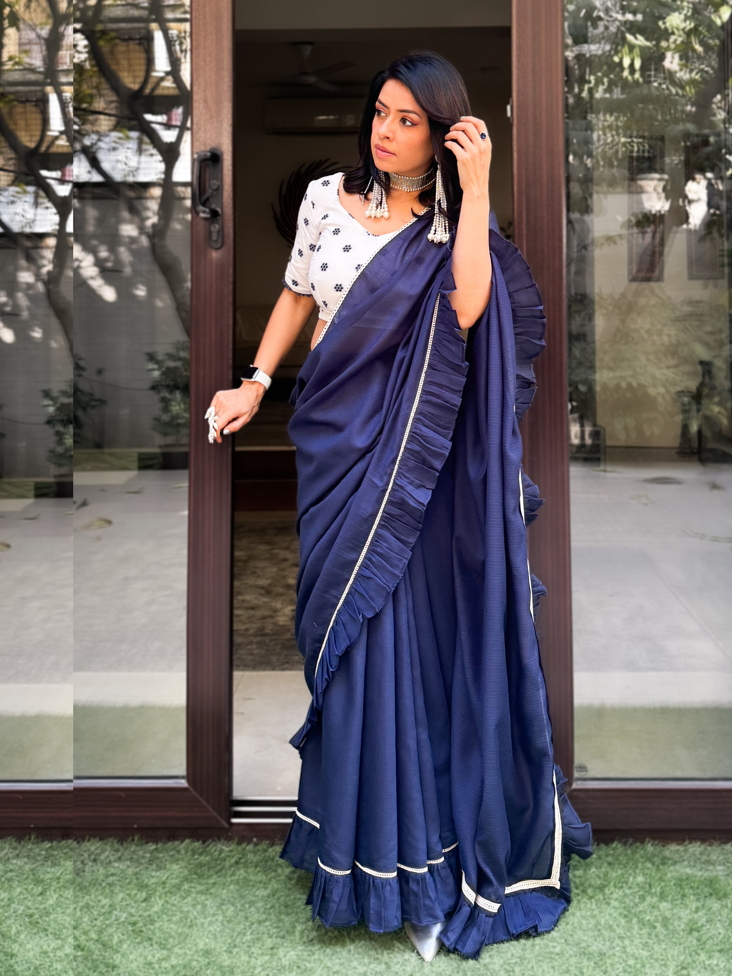 Himadri- Kota cotton ruffle saree with blouse