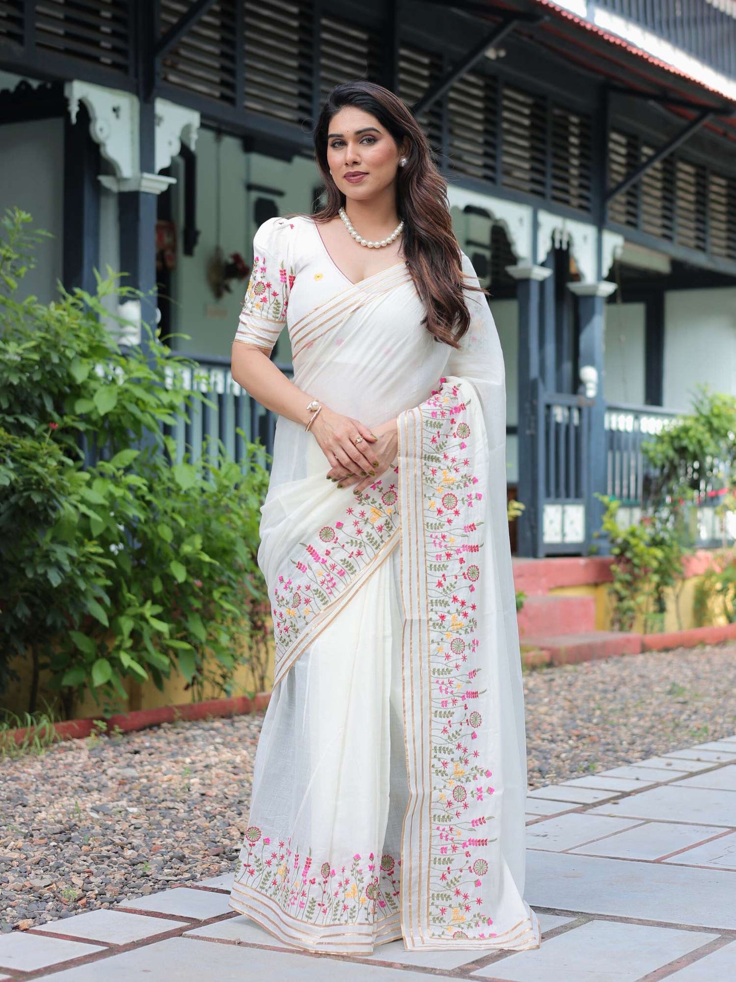 Anuradha cotton embroidered saree with blouse