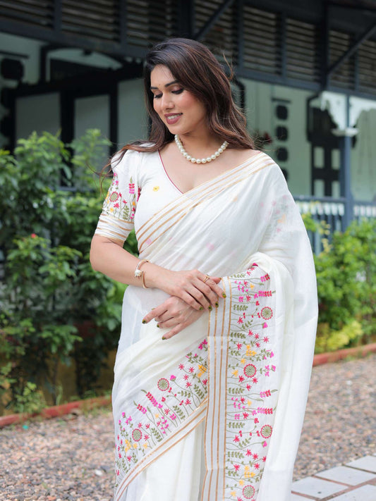 Anuradha cotton embroidered saree with blouse