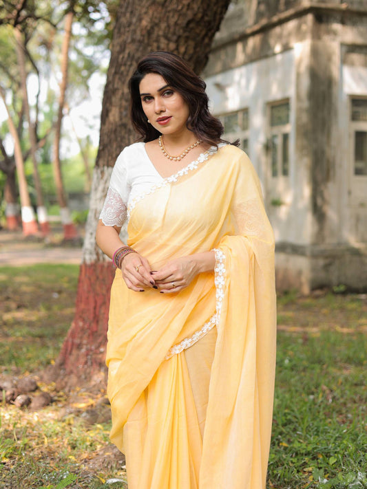 Sunny flower lace cotton saree with blouse