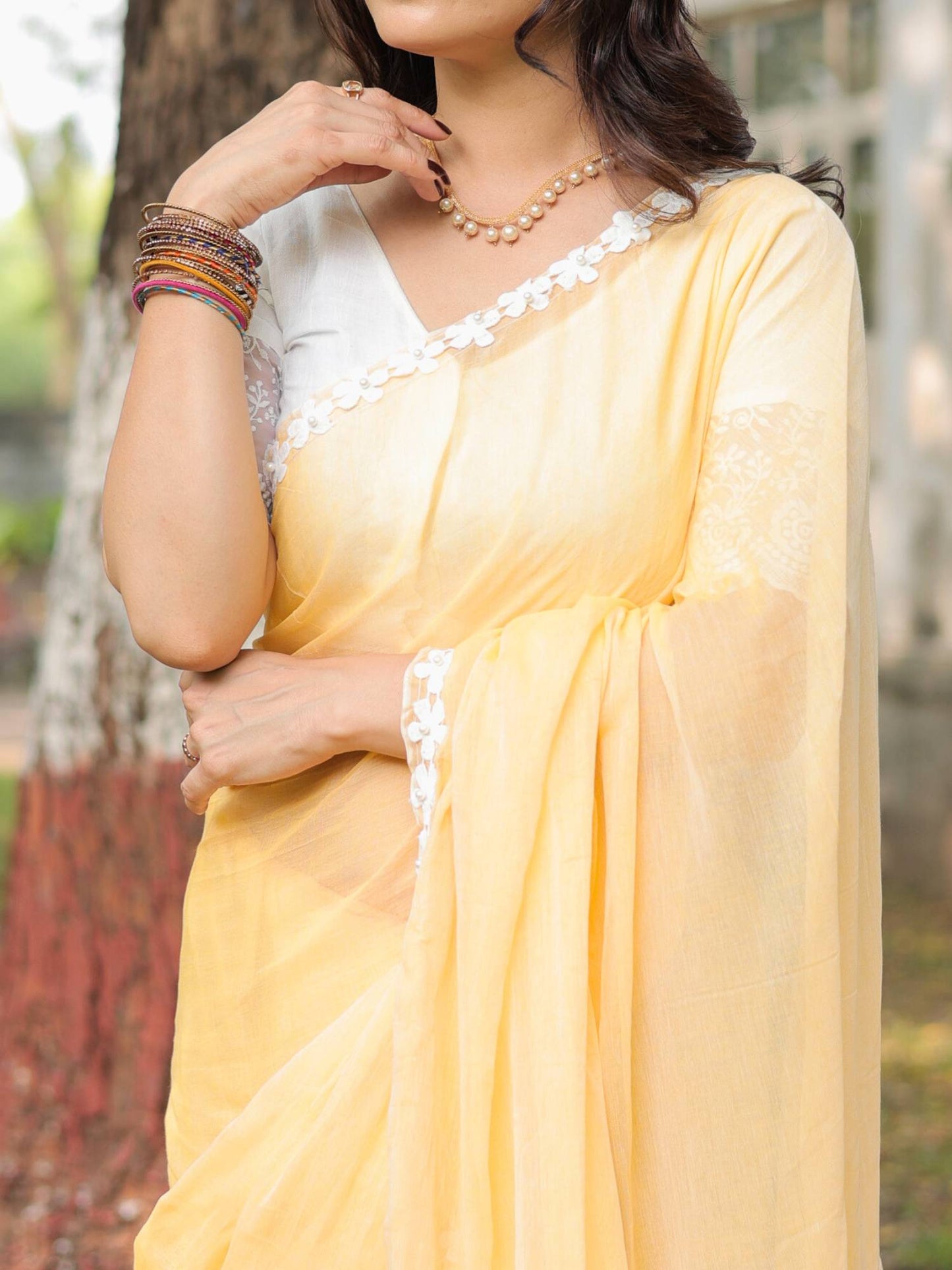 Sunny flower lace cotton saree with blouse