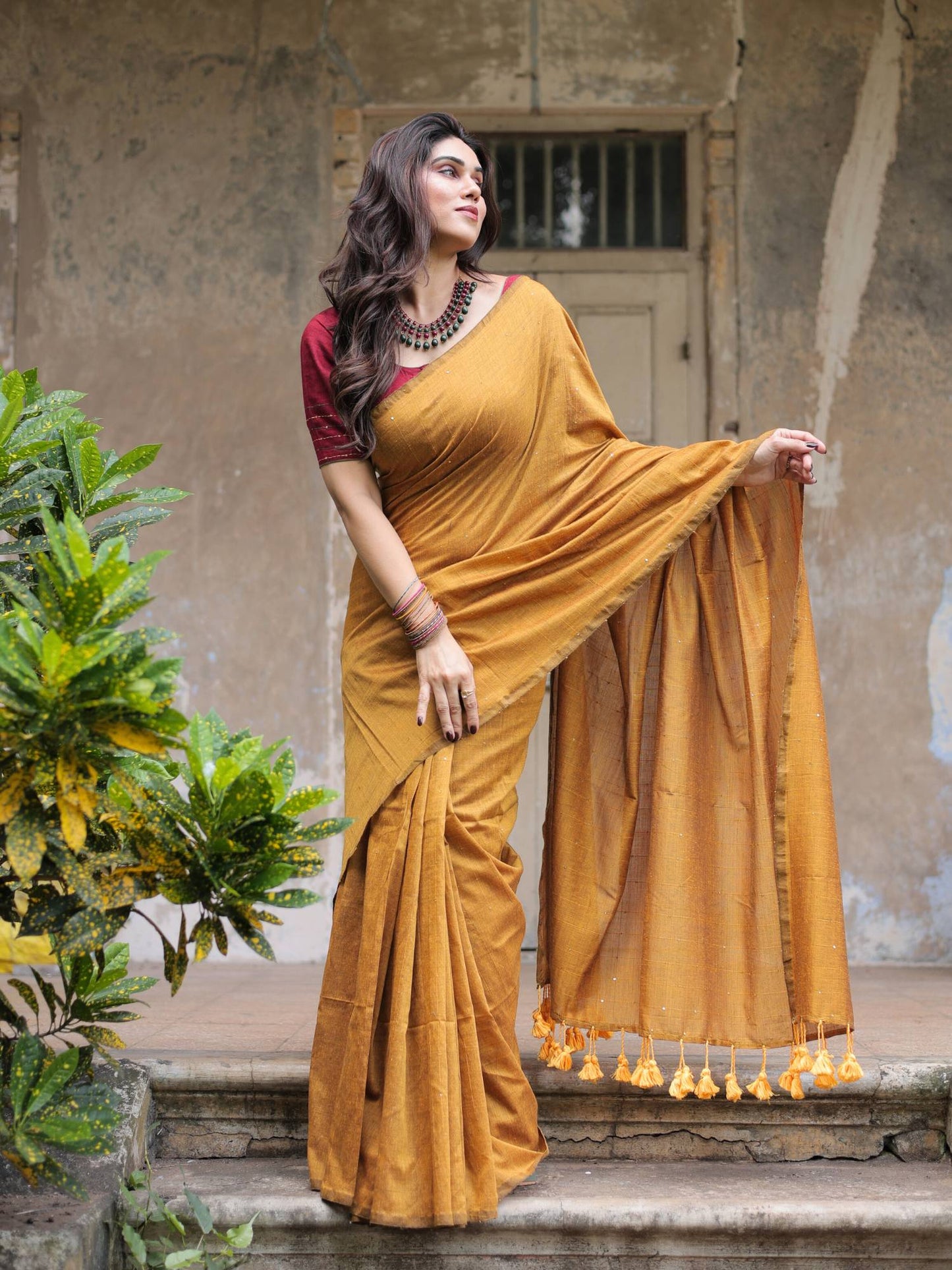 Devi golden saree with blouse