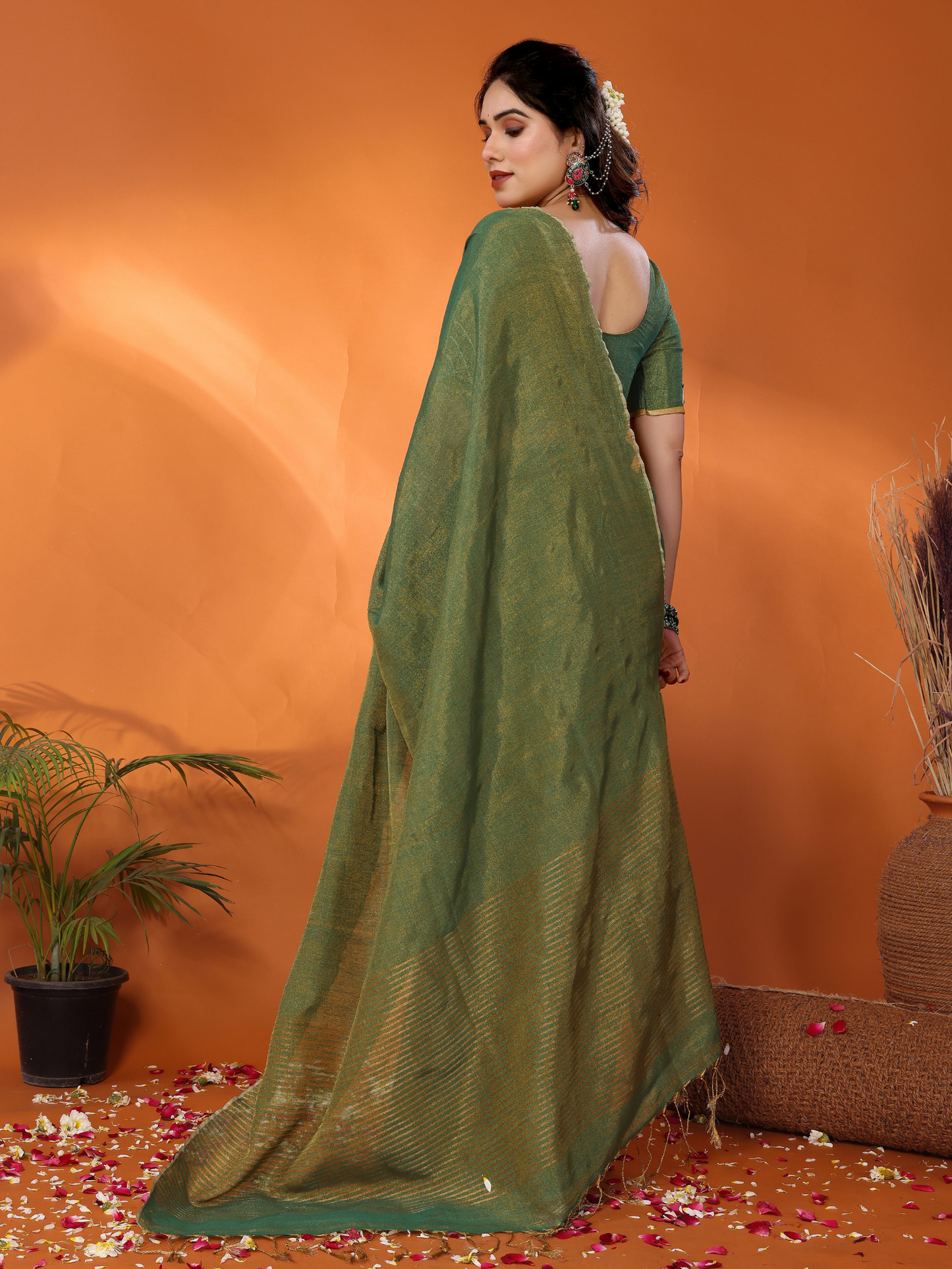 Jodha tissue saree with embroidered blouse