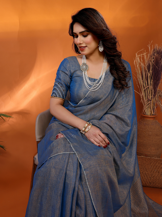 Chandrika tissue saree with embroidered blouse