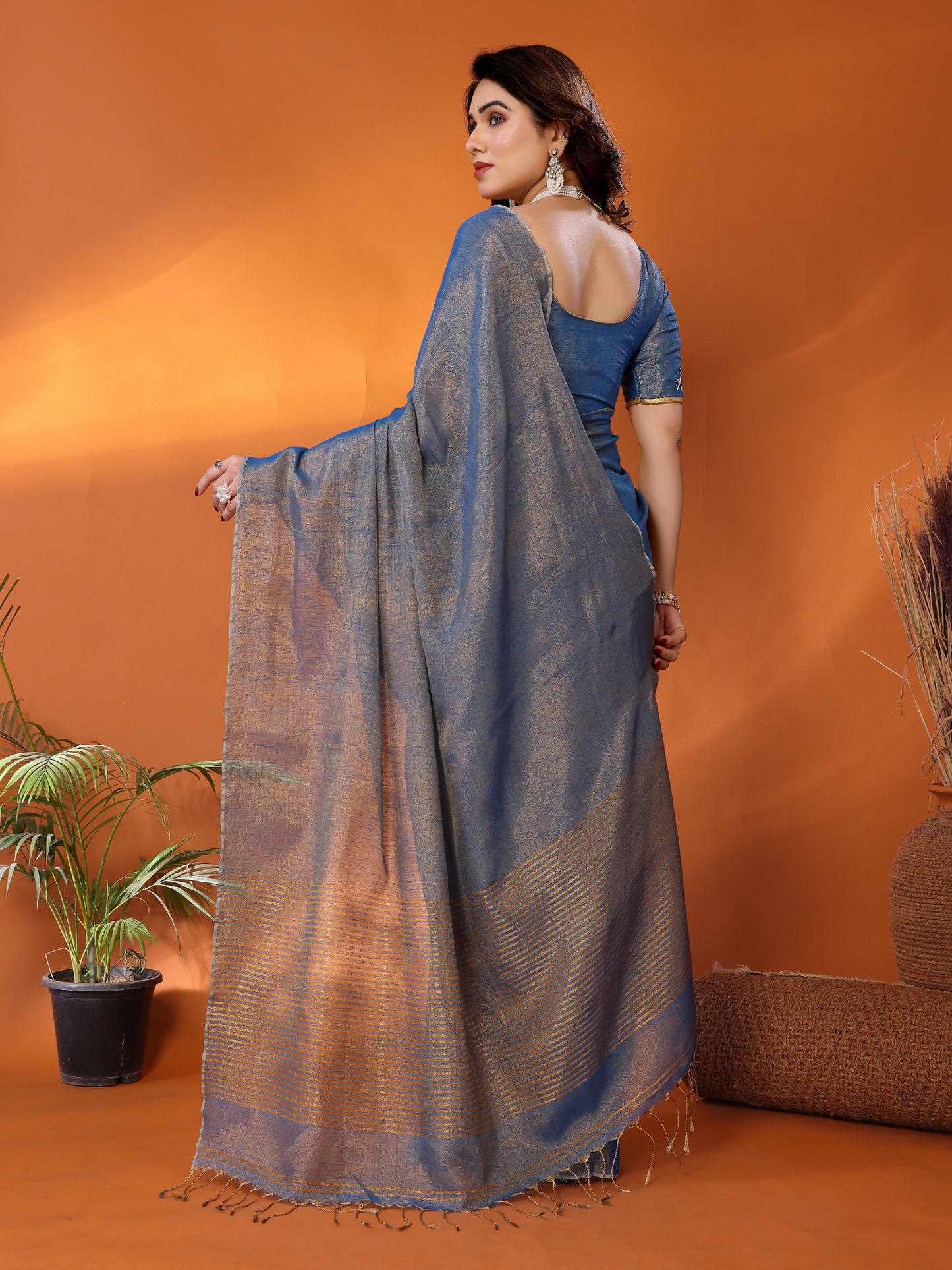 Chandrika tissue saree with embroidered blouse