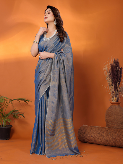 Chandrika tissue saree with embroidered blouse