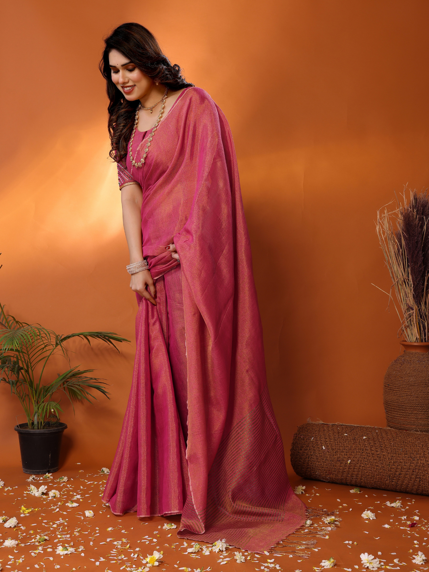 Padmani tissue saree with embroidered blouse