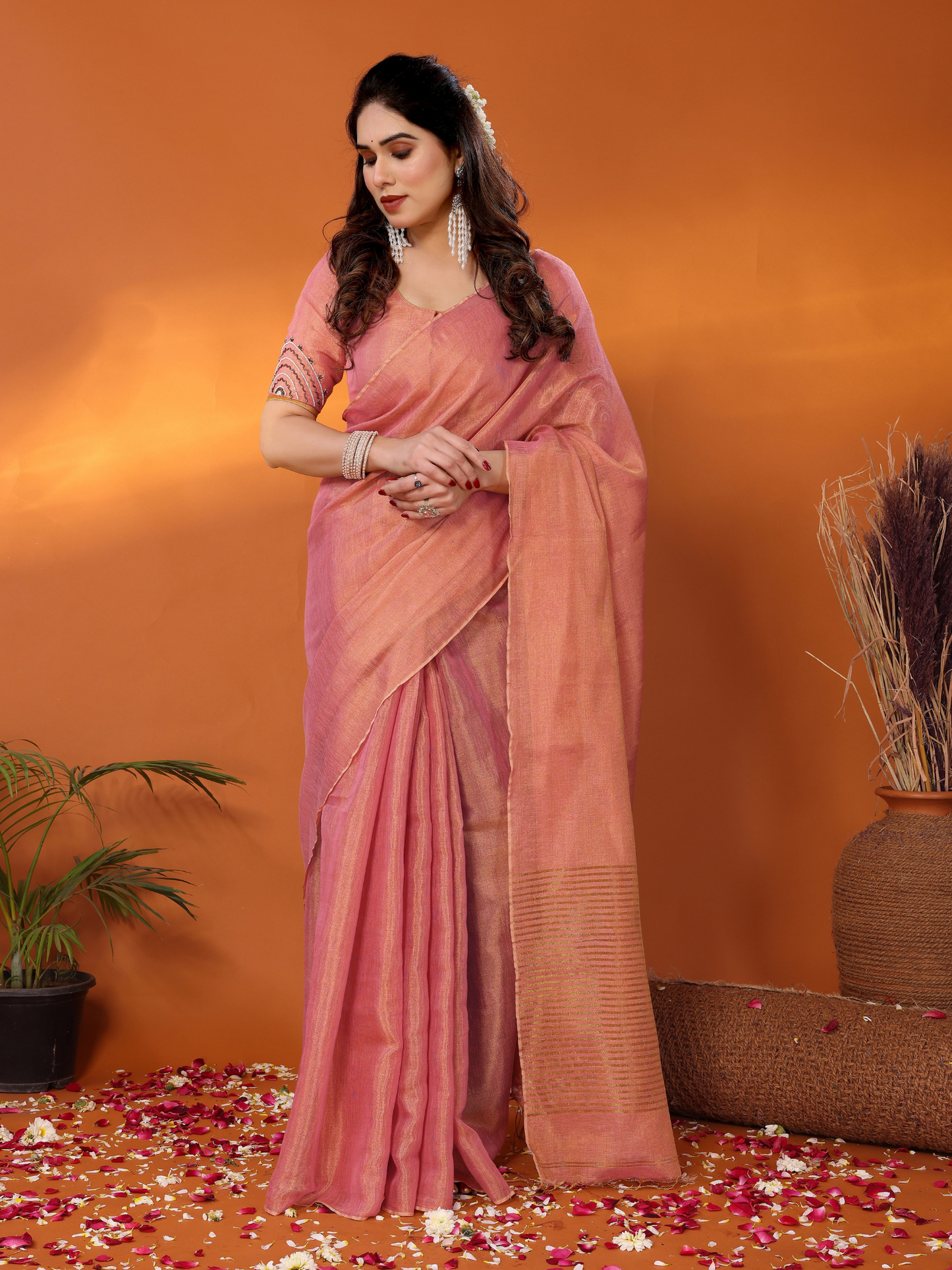 Rukmani tissue saree with embroidered blouse