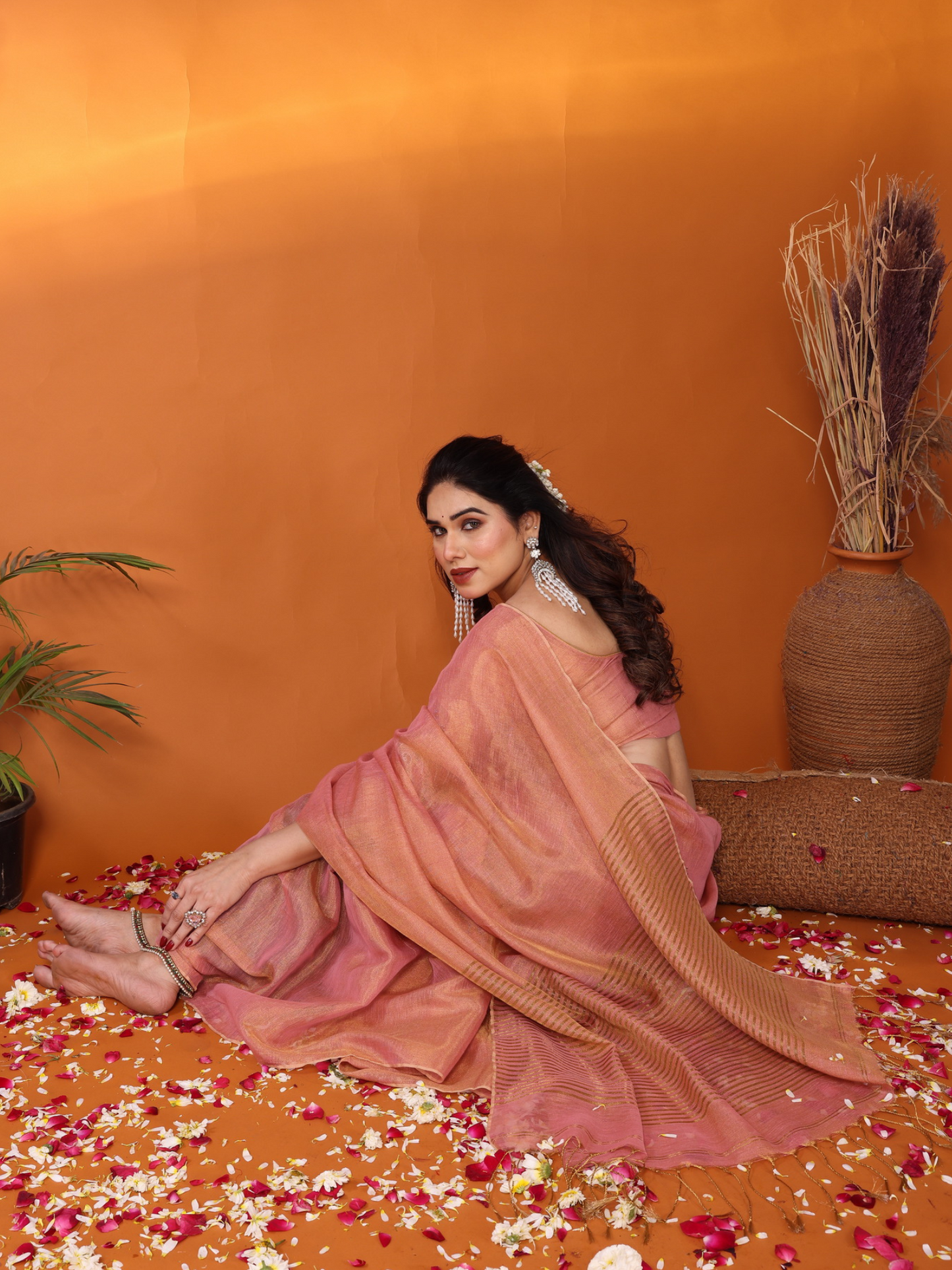 Rukmani tissue saree with embroidered blouse